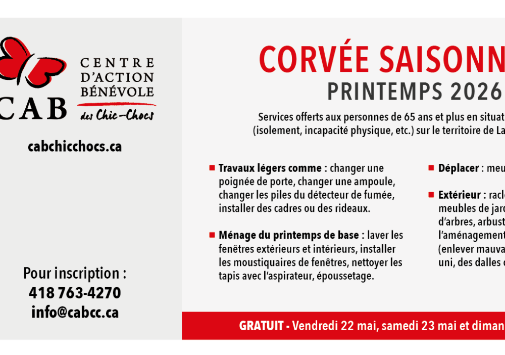 Prochaine corv&eacute;e saisonni&egrave;re (gratuite et b&eacute;n&eacute;vole)