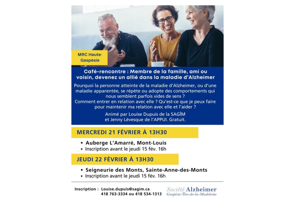 Activit&eacute; / caf&eacute;-rencontre proches aidants Haute-Gasp&eacute;sie